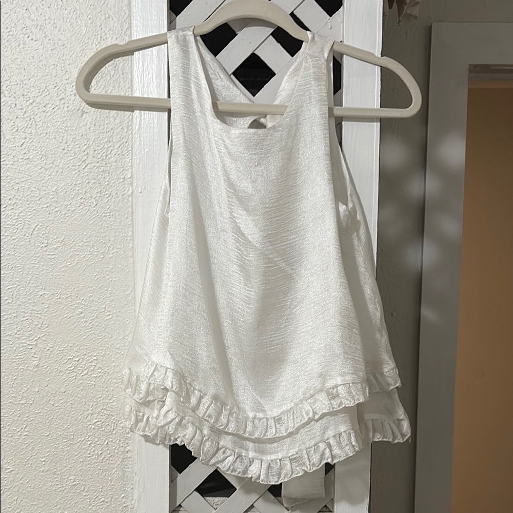 White Asymmetrical Ruffled Sleeveless Tank Top